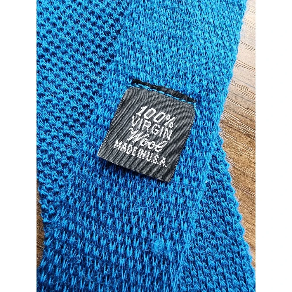 Vintage 100% Wool Knit Tie Square Flat Bottom Blue 70s Retro Academia Heritage